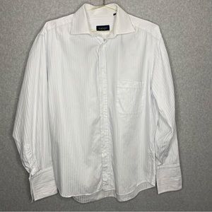 Canali Button Down White Blue Stripe Dress Shirt